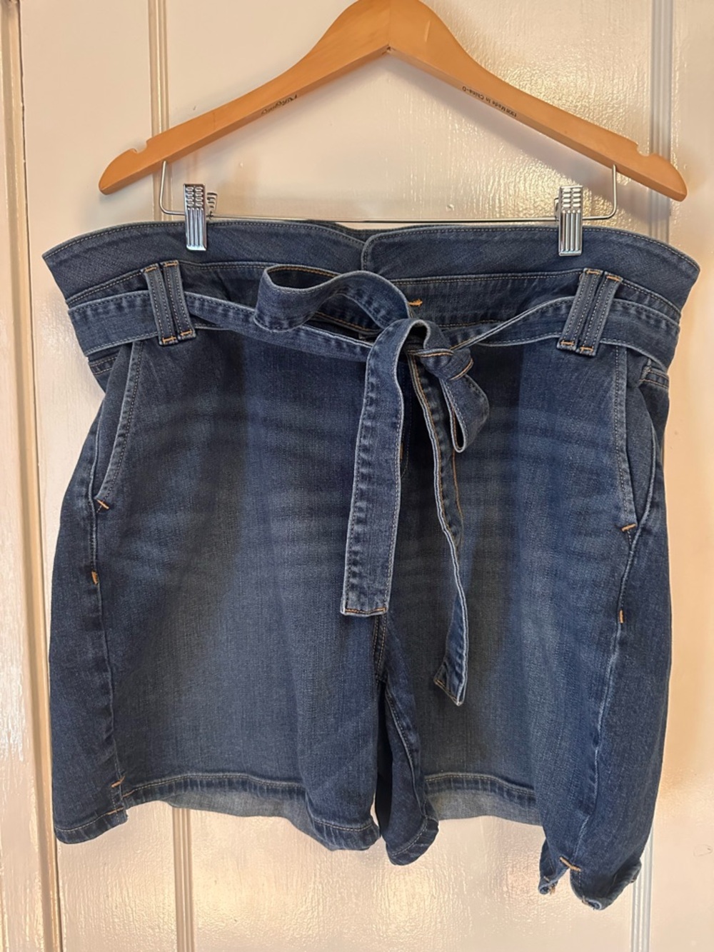 Lane Bryant Dark Blue Paperbag Tie-Waist Jean Shorts